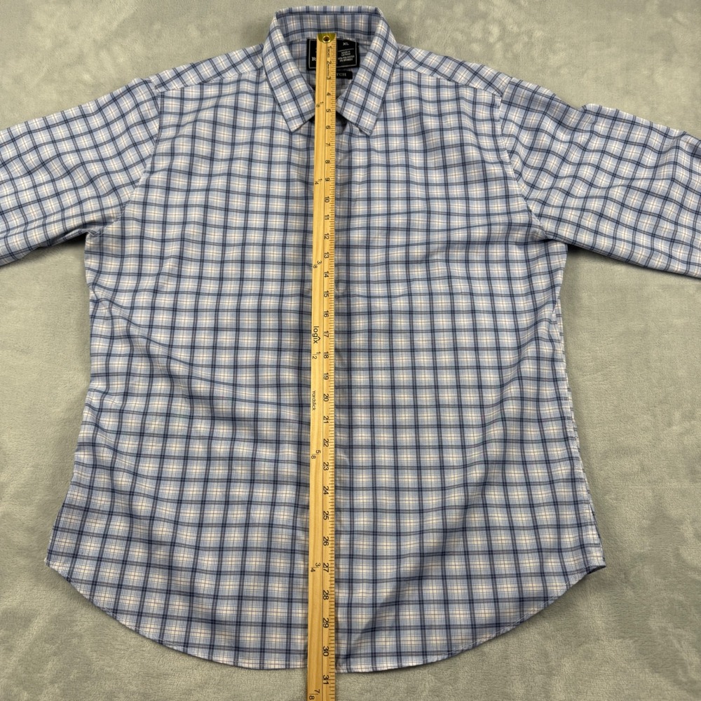 Rugby University Men's Blue White Plaid Stretch Long Sleeve Button Down Shirt XL - Picture 8 of 9